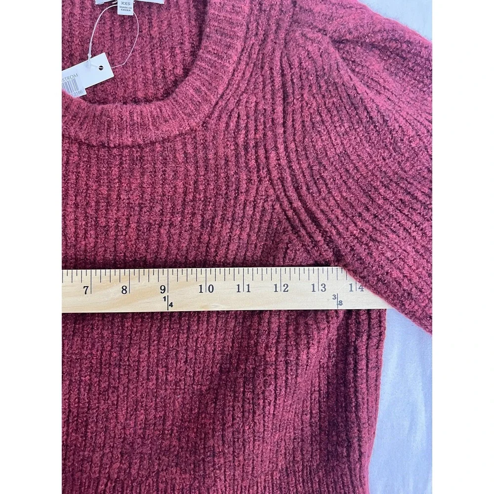 Madewell Sweater Womens XXS Burgundy Rib Knit‎ Pullover Wool Blend Crewneck Cozy